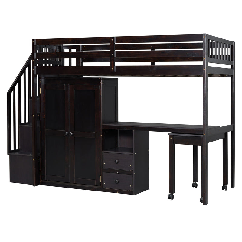Loft Bed With Stairs, Bookshelf, Drawers, Desk & Wardrobe, Space Saving Multifunctional Furniture - R&R Furniture Gallery (Fountain Valley, CA)