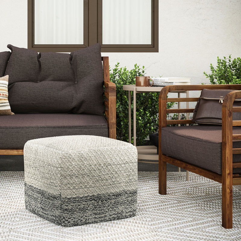 Macie - Square Woven Outdoor / Indoor Pouf - Gray / White - R&R Furniture Gallery (Fountain Valley, CA)