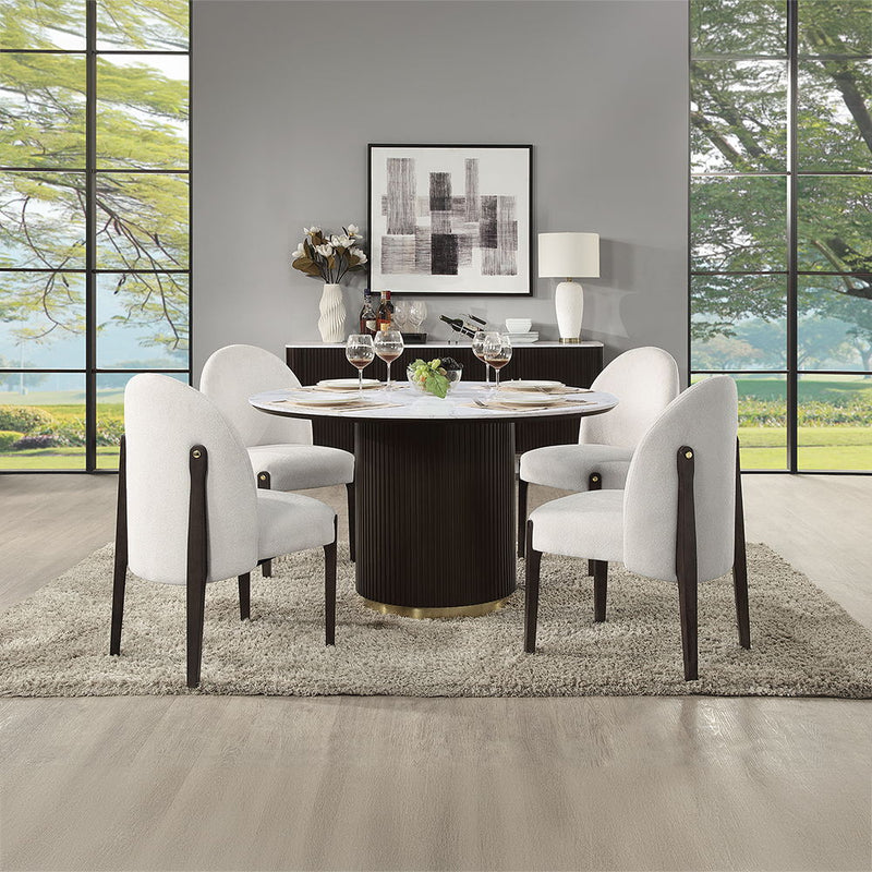 Clayten - Round Dining Table With Marble - White Natural Marble Top & Espresso - R&R Furniture Gallery (Fountain Valley, CA)