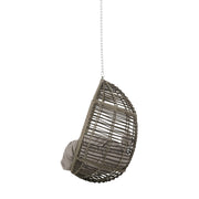 Noble House Morris Teardrop hanging chair with chain and water-resistant cushions, suspended for outdoor relaxation.
