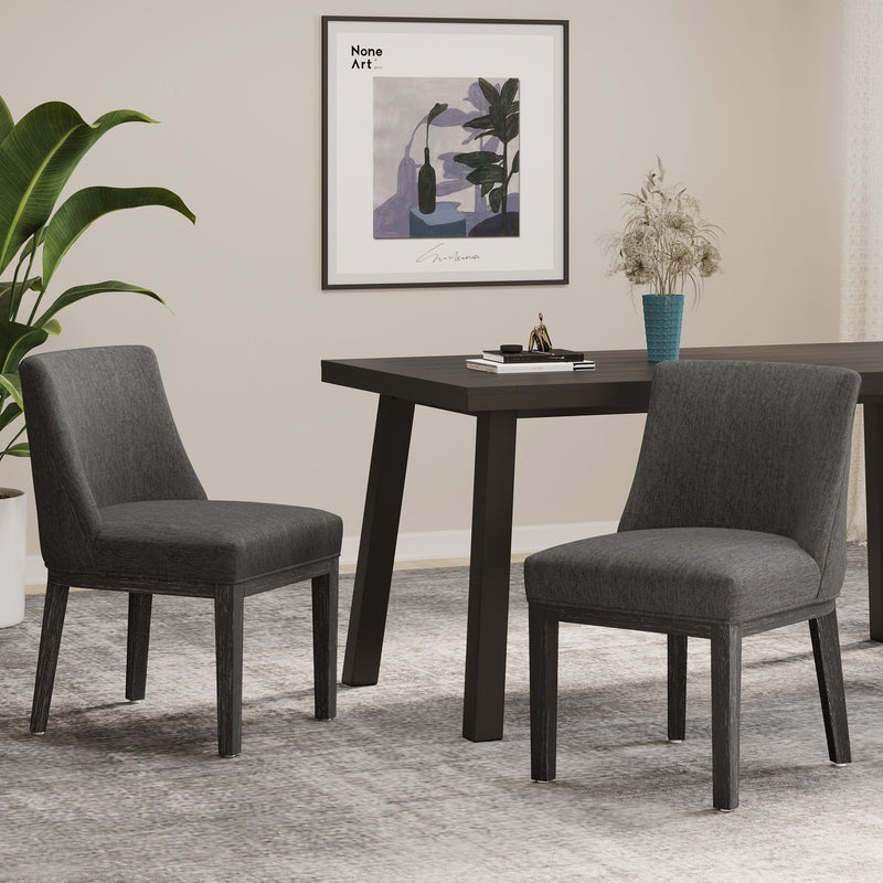 Set of 2 Noble House modern dining chairs with durable fabric upholstery and sturdy wooden frames, shown from a side view