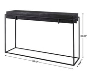 Modern Telone console table by Uttermost featuring a sleek design with a glass top and metal frame.