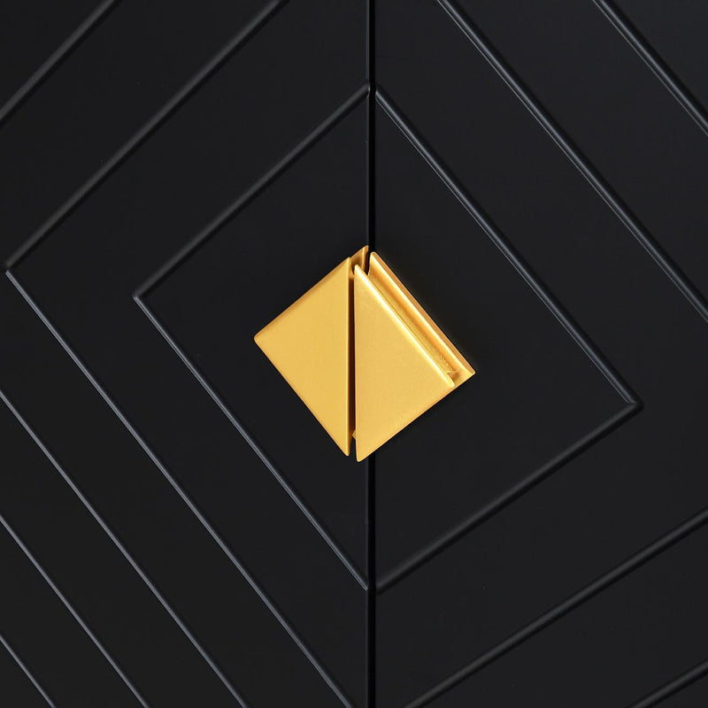 4 Door Sideboard Storage Cabinet For Living Room And Dining Room, 2 Large Cabinets With Gold Handles And Adjustable Shelf - Black - R&R Furniture Gallery (Fountain Valley, CA)