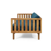 Noble House Claremont 3-seater teak acacia wood sofa with water-resistant cushions, outdoor daybed with a modern design.