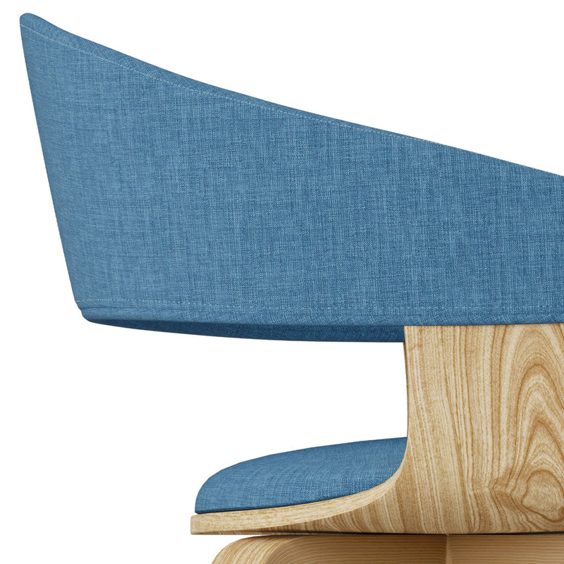 Simpli-Home Lowell mid-century modern bentwood arm dining chair with wooden frame and upholstered seat, stylish and comfortable.