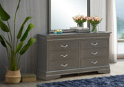 Metallic black dresser from Glory Furniture featuring a sleek, sophisticated storage solution with multiple drawers and modern design.