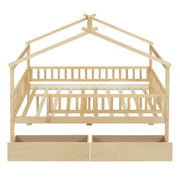 DreamHaus house bed with storage drawers, wooden frame, cozy design, and two built-in drawers for bedroom organization.