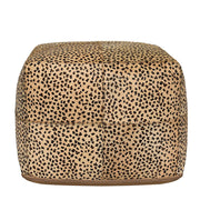 Classic Home hide accent pouf in neutral fabric, round shape with soft cushioning, versatile for living room or lounge decor.