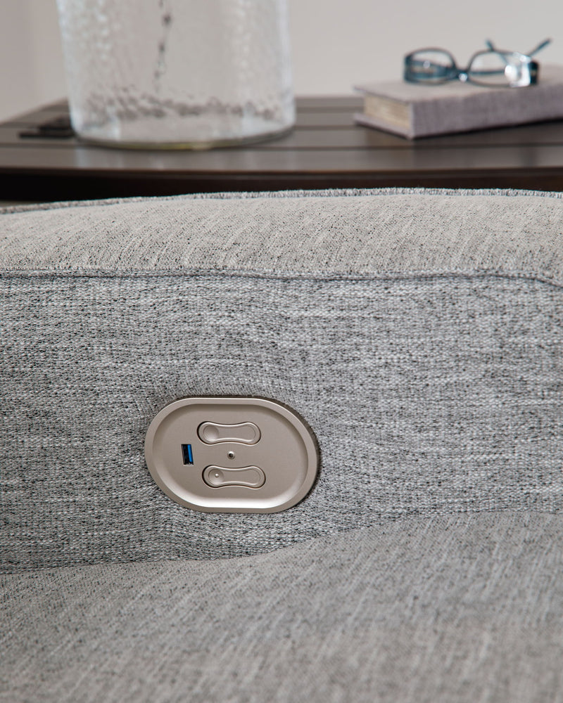 Biscoe - Power Reclining Sofa With Adj Headrest - Pewter - R&R Furniture Gallery (Fountain Valley, CA)