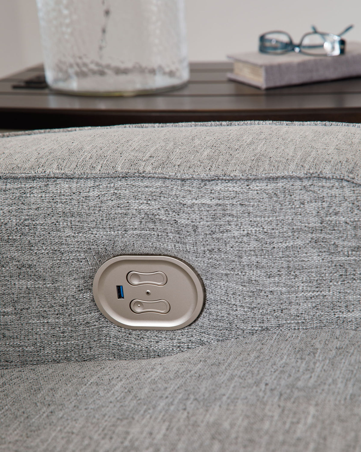 Biscoe - Power Recliner /Adj Headrest - Pewter - R&R Furniture Gallery (Fountain Valley, CA)