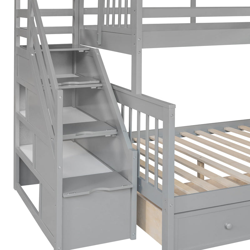 Solid L Shaped Bunk Bed With 3 Drawers, Ladder And Staircase - R&R Furniture Gallery (Fountain Valley, CA)