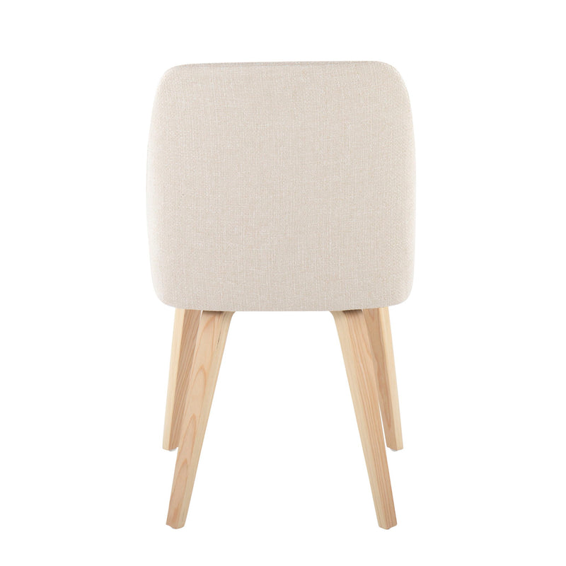 Lumi Source Toriano mid-century modern dining chair set with solid wood legs, in natural/cream or walnut/beige color, featuring stylish design.