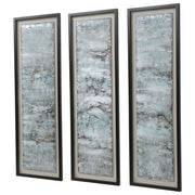 Uttermost Ocean Swell painted metal wall decor set of 3 in blue with abstract ocean wave design for modern wall art.
