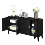 4 Door Sideboard Storage Cabinet For Living Room And Dining Room, 2 Large Cabinets With Gold Handles And Adjustable Shelf - Black - R&R Furniture Gallery (Fountain Valley, CA)