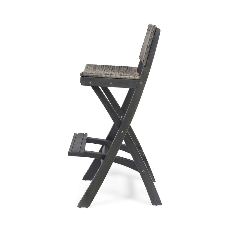 Outdoor Folding Acacia Wood Barstools With Rattan Backrest And Seat - R&R Furniture Gallery (Fountain Valley, CA)
