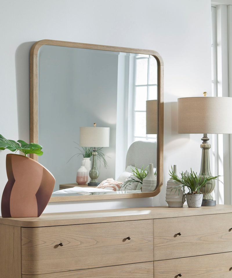Modus Penny beveled glass wall or dresser mirror in buff cream with elegant frame, showcasing a sleek and stylish design.