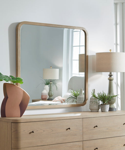 Modus Penny beveled glass wall or dresser mirror in buff cream with elegant frame, showcasing a sleek and stylish design.