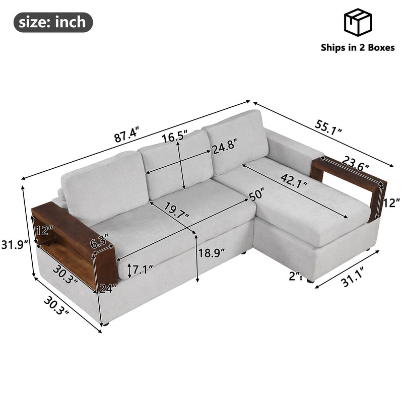 Noble House stationary sectional sofa with upholstered cushions and reversible armrests, ideal for modern living room seating