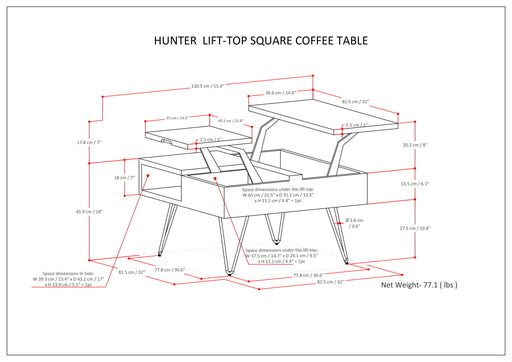 Hunter - Lift Top Square Coffee Table - Natural - R&R Furniture Gallery (Fountain Valley, CA)