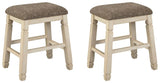 Set of two beige upholstered stools by Signature Design by Ashley, featuring cushioned seats and wooden legs.