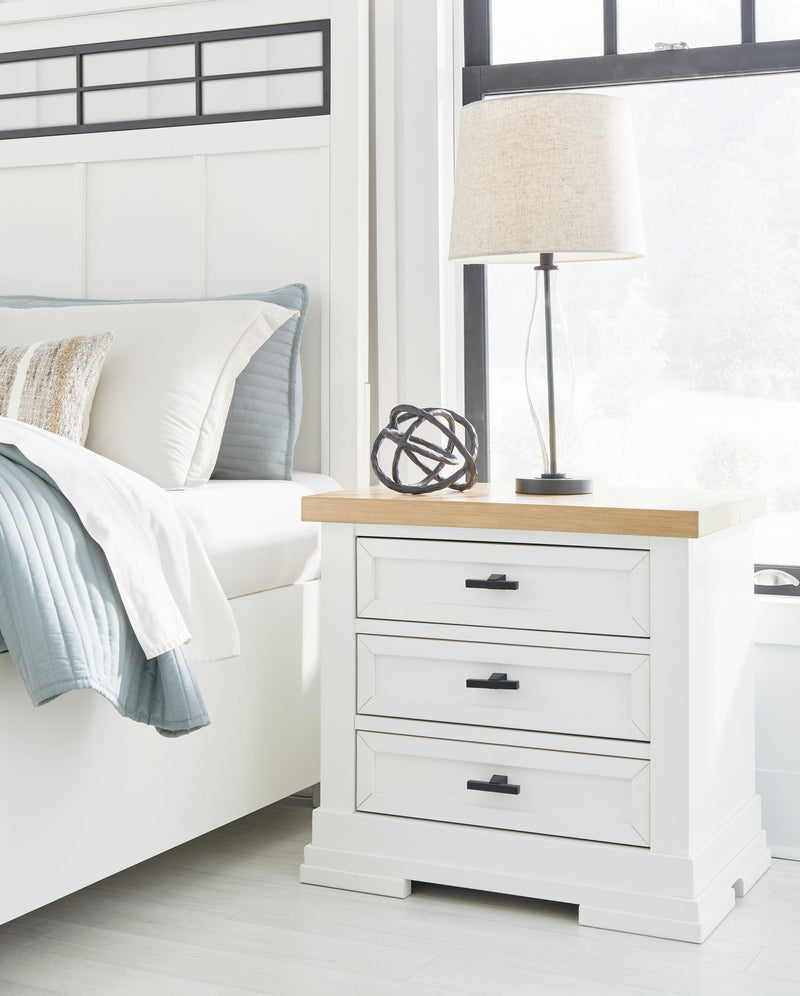 Ashbryn - Three Drawer Night Stand - White / Natural - R&R Furniture Gallery (Fountain Valley, CA)