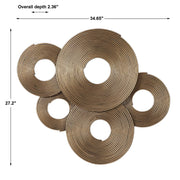 Gold rings wall decor by Uttermost featuring interconnected circular design for modern interior decoration.