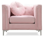 Contemporary sloped arm chair by Glory Furniture with sleek design and cushioned seat in a modern living room setting.