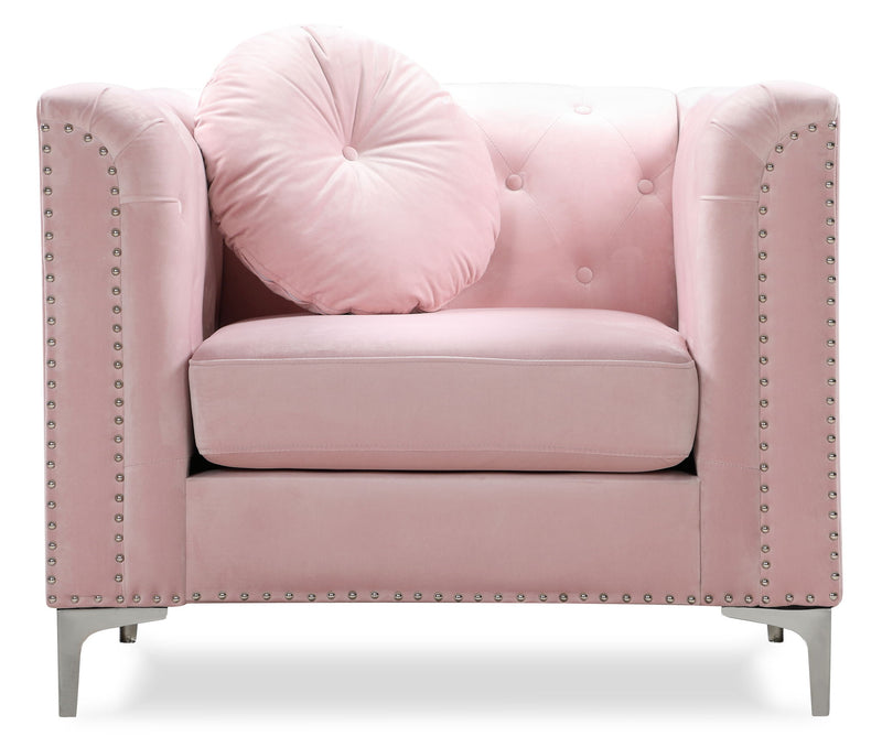 Contemporary sloped arm chair by Glory Furniture with sleek design and cushioned seat in a modern living room setting.
