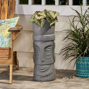 Stone gray Noble House planter made of magnesium oxide with classic flower design, suitable for indoor or outdoor plants.