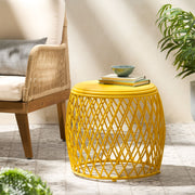 Noble House Alamera side table with wooden finish and modern design, featuring a round top and sleek legs.