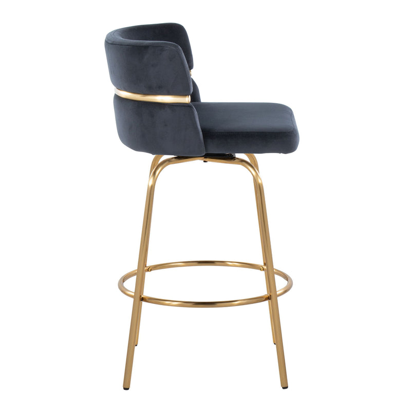 Lumi Source Cinch Glam Art Deco fixed height counter stool set with swivel, round footrest, and stylish design.