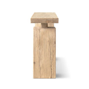 Jennifer Taylor Home Calder console table in natural wood finish, showcasing a sleek, modern design with smooth surface and sturdy legs.