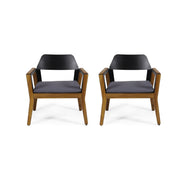 Noble House Soho outdoor club chair set with teak frames and cushions, featuring a transitional style for patio or garden seating.
