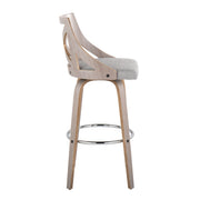 Lumi Source Charlotte farmhouse fixed height bar stool set with round footrest, featuring wooden seats and black metal legs.