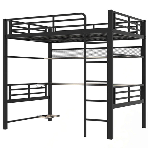 Full Size Loft Bed Frame With Storage Shelf And LED Light - Black - R&R Furniture Gallery (Fountain Valley, CA)
