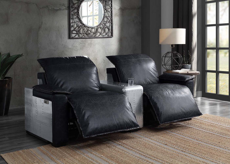 Misezon - Power Motion Recliner - Black Top Grain Leather & Aluminum - R&R Furniture Gallery (Fountain Valley, CA)