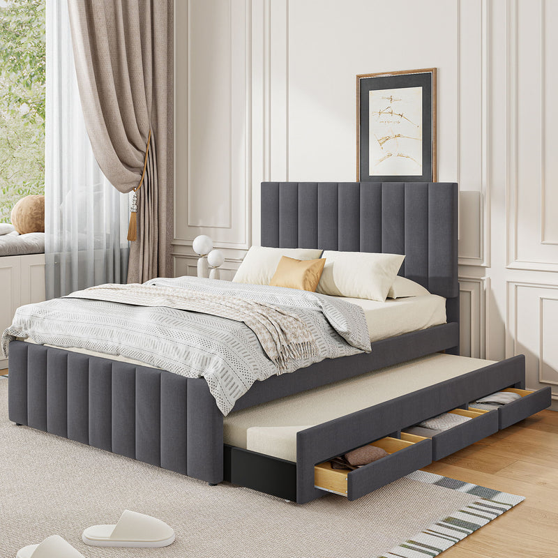 Upholstered Platform Bed With Twin Size Trundle And 3 Drawers - R&R Furniture Gallery (Fountain Valley, CA)