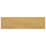 Simpli-Home Lowry oak console sofa table with sleek rectangular design and smooth finish, ideal for entryways or living room decor.