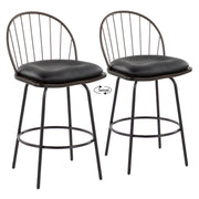 Pair of Lumi Source Riley Claire Farmhouse fixed height counter stools with swivel and round footrest, set of 2.