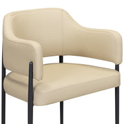 Sezanne vegan leather taupe dining arm chair by TOV Furniture with modern design and cushioned seat for dining room elegance.