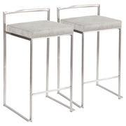 Set of Fuji contemporary elegant stackable counter stools by Lumi Source, featuring sleek modern design and wooden seats.