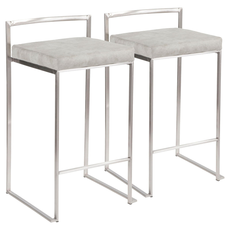 Set of Fuji contemporary elegant stackable counter stools by Lumi Source, featuring sleek modern design and wooden seats.