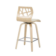 Set of two Lumi Source Folia mid-century modern counter stools with wooden seats and metal footrests.