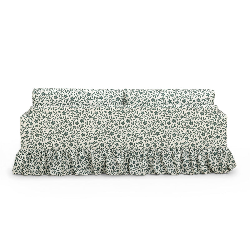 Gertrude Performance Linen Weave Sofa by TOV Furniture with floral upholstery, showcasing a stylish stationary sofa design.