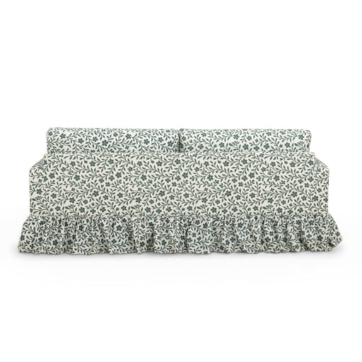 Gertrude Performance Linen Weave Sofa by TOV Furniture with floral upholstery, showcasing a stylish stationary sofa design.