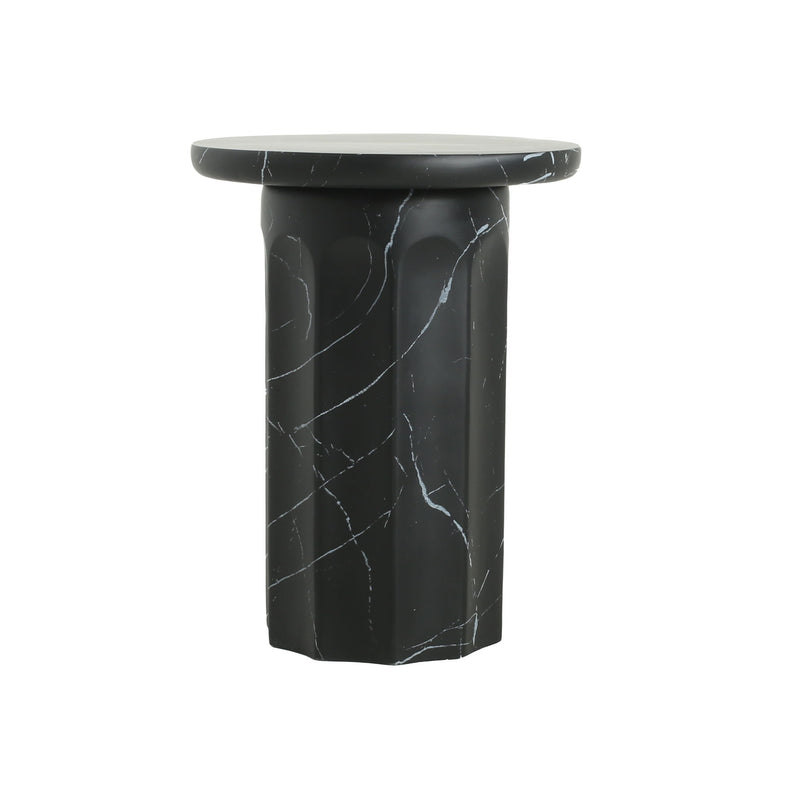 Outdoor Lightweight Concrete BMarble Effect Side Table, Living Room End Table - Black / Marble - R&R Furniture Gallery (Fountain Valley, CA)
