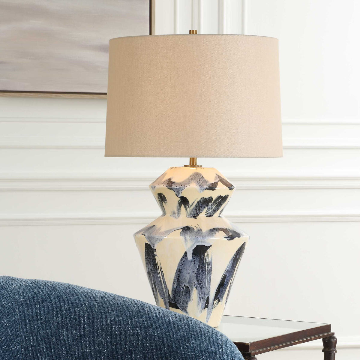 Oranda - Abstract Geometric Table Lamp - Blue / White