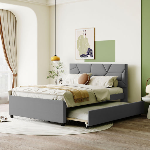 Upholstered Platform Bed With Brick Pattern Headboard And Twin Long Size Trundle - R&R Furniture Gallery (Fountain Valley, CA)