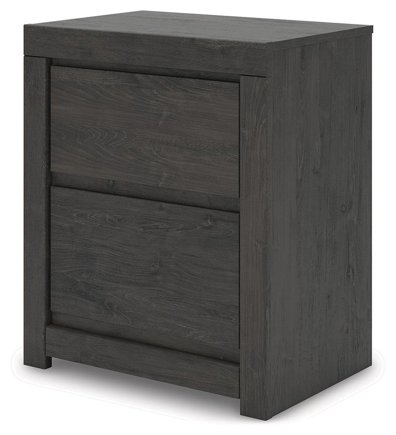 Fraluna - Two Drawer Night Stand - Charcoal - R&R Furniture Gallery (Fountain Valley, CA)