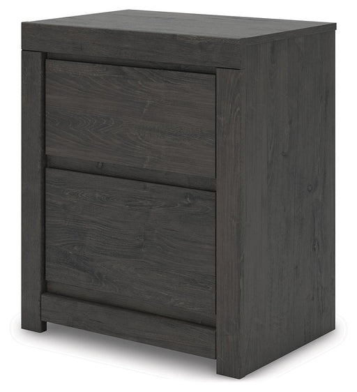 Fraluna - Two Drawer Night Stand - Charcoal - R&R Furniture Gallery (Fountain Valley, CA)